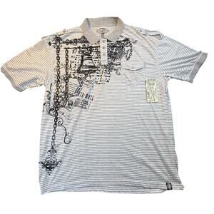 Denim And Rivets Polo Shirt 5XL Gray Striped Graphic Liberty Bell NWT